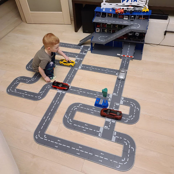 Toy Road Puzze with Bridge, Wooden Toy Car Track, Toy Car Road Puzzle