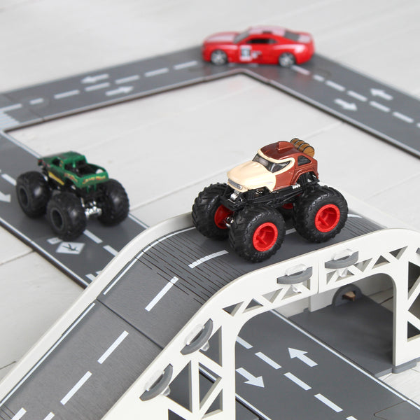 Toy Road Puzze with Bridge, Wooden Toy Car Track, Toy Car Road Puzzle