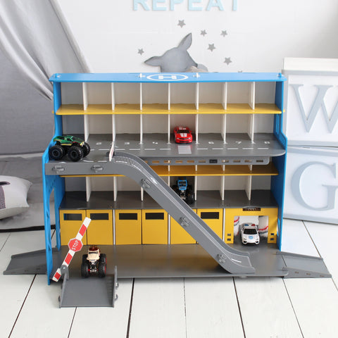 Wooden Toy Car Parking Lot, Personalized Gift for Boys, Toys for Boys Car Garage Storage Display, Toy Parking Garage 5 Year Old Boy Gift