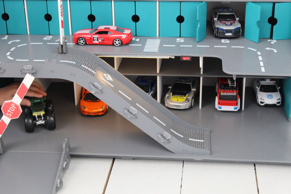 Handmade Wooden Toy Garage with Doors, Ramps, and Gates - Perfect Gift for Toddler Boys aged 3-5 - Eco-Friendly and Sustainable