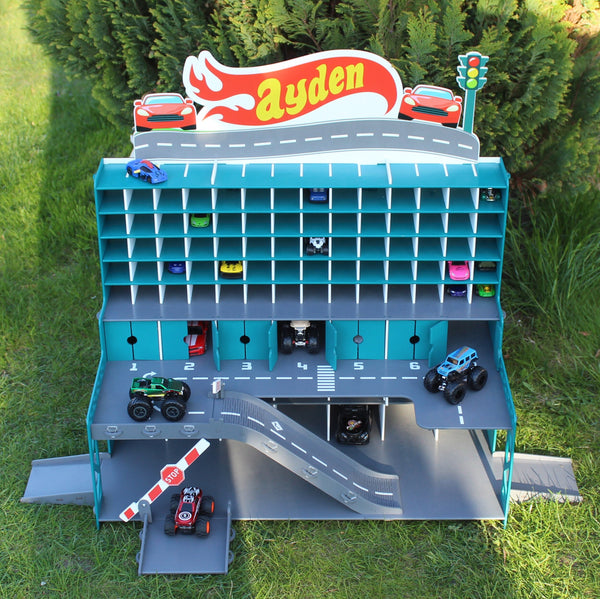 Handmade Wooden Toy Garage with Doors, Ramps, and Gates - Perfect Gift for Toddler Boys aged 3-5 - Eco-Friendly and Sustainable