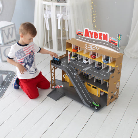 Toy car storage for toy cars, 3-5 year od toddler boy gift, wooden toy garage