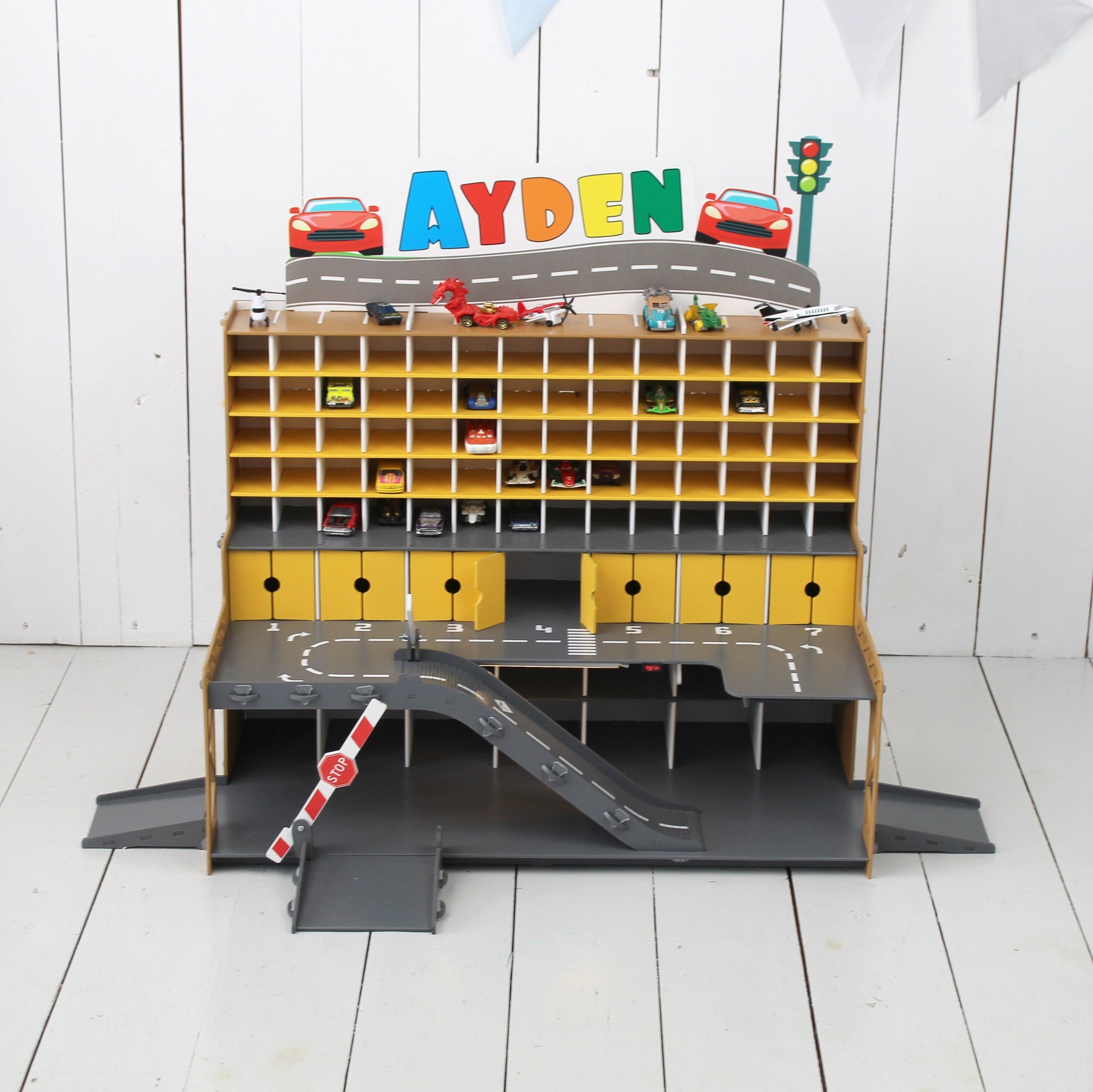 Toy Garage, Wooden Toy Car Storage, Diecast Toy Cars Shef, 3 4 5 year old boy gift, Toddler boy Birthday Present, Persolnalized Toy Storage