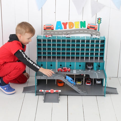 Handmade Wooden Toy Garage with Doors, Ramps, and Gates - Perfect Gift for Toddler Boys aged 3-5 - Eco-Friendly and Sustainable