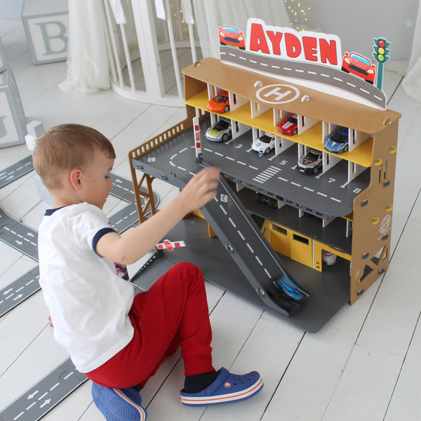 Toy Parking Lot for toy cars • 3-5 year od boy gift • Toy Storage Organizer • Toy Car Ramp with Doors