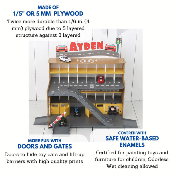 Toy car storage for toy cars, 3-5 year od toddler boy gift, wooden toy garage