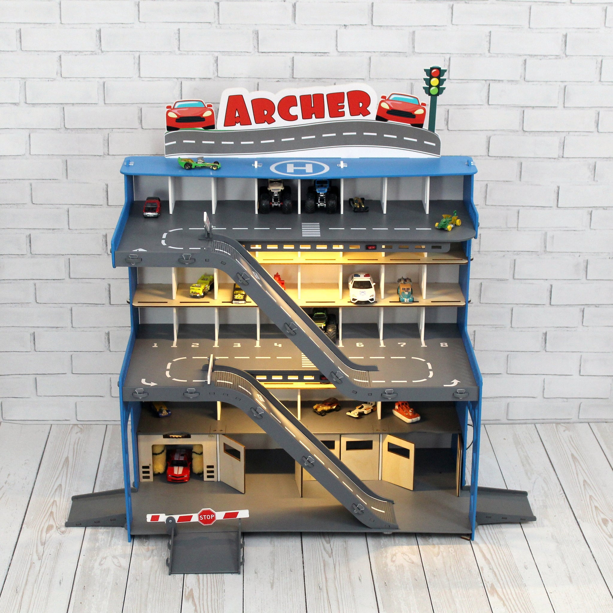 Toy garage for Monster Truck, Toy Storage for toy Cars, Wooden Toy Garage