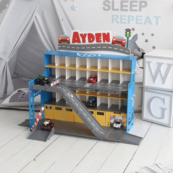 Wooden Toy Car Parking Lot, Personalized Gift for Boys, Toys for Boys Car Garage Storage Display, Toy Parking Garage 5 Year Old Boy Gift