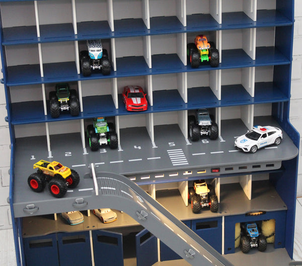 Toy Car Garage, Todder Boy Gift 3 4 5 years old, Personalized License Plate Gift, Boys Playroom Set, Monster Truck Parking Lot