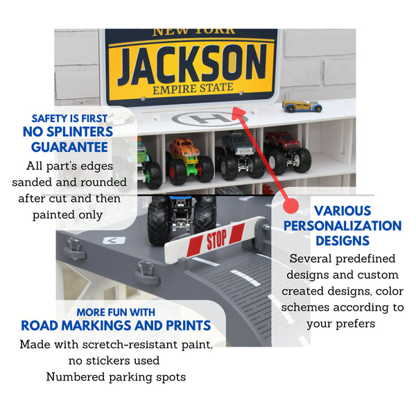 Toy Car Garage With a Toy Car Wash Personaized with US License Plate
