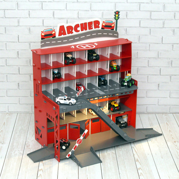 Toy Car Garage, Toy Parking Lot, Monster Truck Storage, Wooden Toy Organizer, Boy 3 4 5 years old gift, Toddler boy present