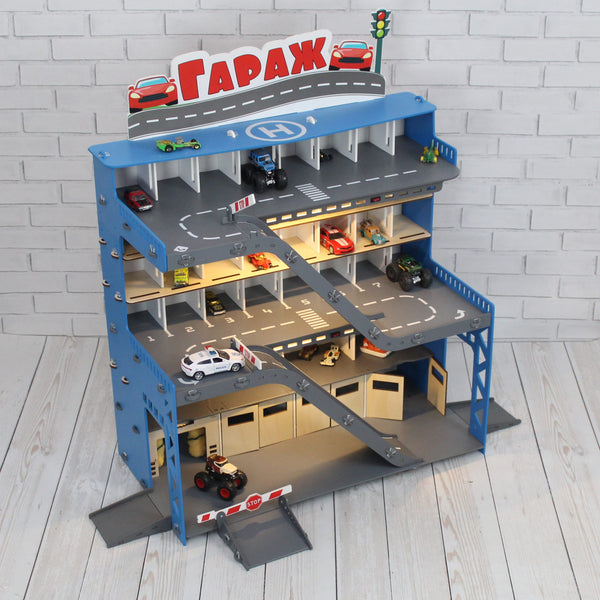 Toy garage for Monster Truck, Toy Storage for toy Cars, Wooden Toy Garage