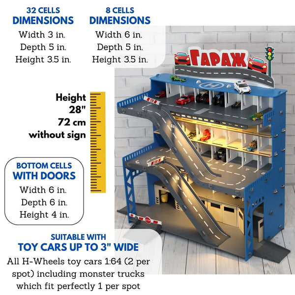 Kids Room Furniture • Toy Car Garage • Nursery Organizer • Playroom Storage for Toy Cars