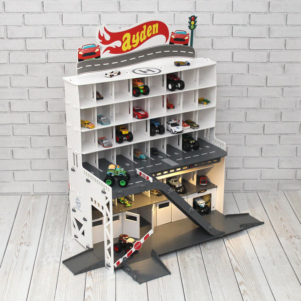 Toy organizer for toy cars with a License Pate Name, Toy Storage For Diecast Toy Cars, Diecast Monster Truck Display, Toy Garage