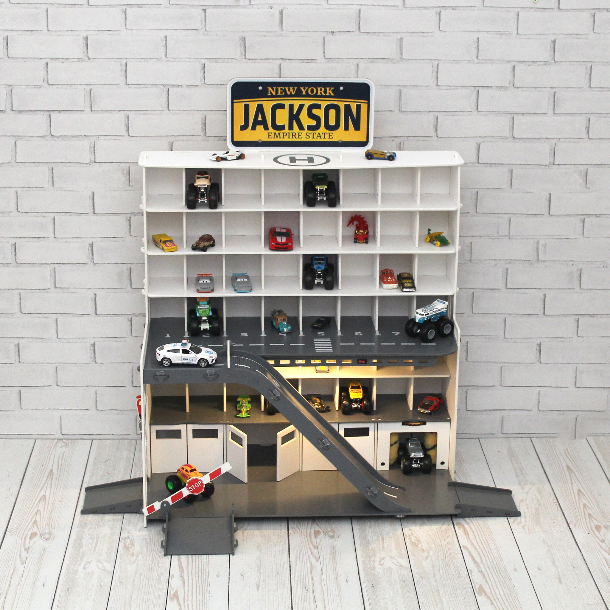 Toy organizer for toy cars with a License Pate Name, Toy Storage For Diecast Toy Cars, Diecast Monster Truck Display, Toy Garage