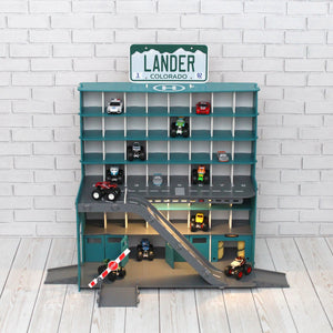 Wooden Toy Garage, Personaized Capacitive Toy Car Storage, Toddler Boy Fascinating Imaginative Play Gameset, Diecast Monster Truck Shelf