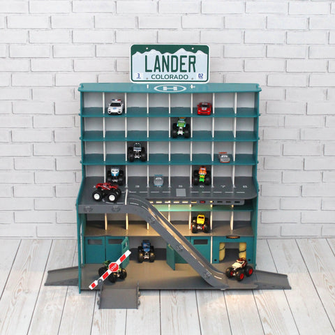 Wooden Toy Garage, Personaized Capacitive Toy Car Storage, Toddler Boy Fascinating Imaginative Play Gameset, Diecast Monster Truck Shelf