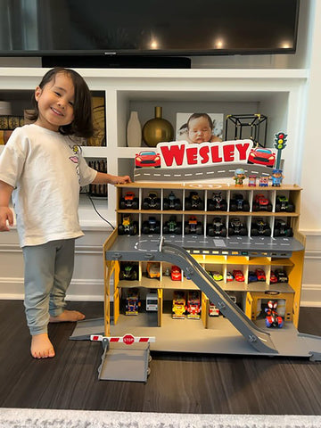 Toy Parking Lot for toy cars • 3-5 year od boy gift • Toy Storage Organizer • Toy Car Ramp with Doors