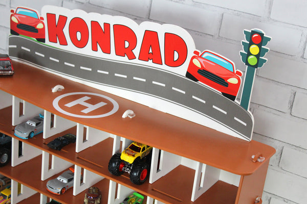 Toy Car Storage, Toy Shef For Diecast Toy Cars, 1:64 scale Monster Truck Display, Wooden Toy Garage