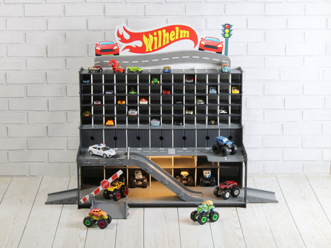 Personaized Wooden Toy Garage for Toddler Boys | 3-5 Year Old Birthday or Christmas Gift | Toy Car Parking & Display | Boys' Toy Storage