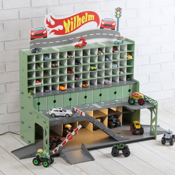 Personaized Wooden Toy Car Storage Garage - Perfect Christmas Gift for Toddler Boys Aged 2-5