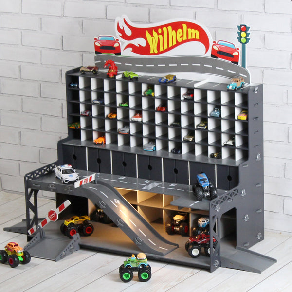 Personaized Wooden Toy Garage for Toddler Boys | 3-5 Year Old Birthday or Christmas Gift | Toy Car Parking & Display | Boys' Toy Storage